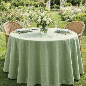 Vintage April Cornell Round Tablecloth Sage Green Solid Color 100% Cotton